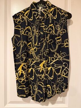 Women's vintage Sleeveless Button-Up Top in Black & Yellow